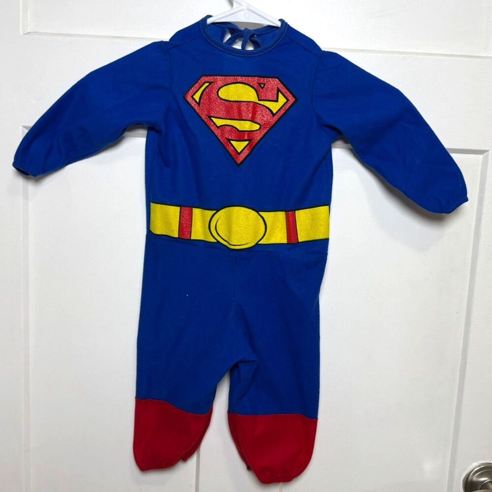 Vintage Rubie's Superman Infant Romper Costume Baby Fleece Jumpsuit Blue 6m - Picture 2 of 6